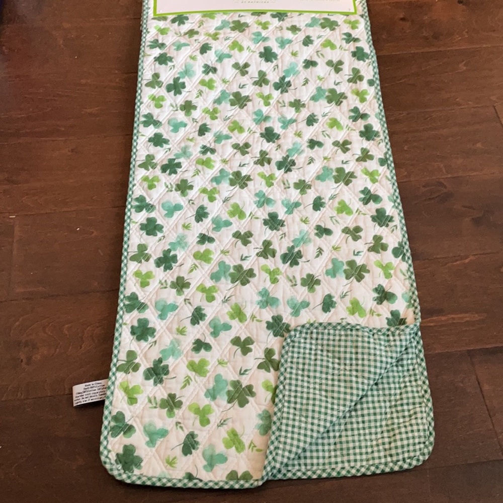 Storehouse St Patricks Day Quilted Clover Print Reversible table Runner 14” X72”